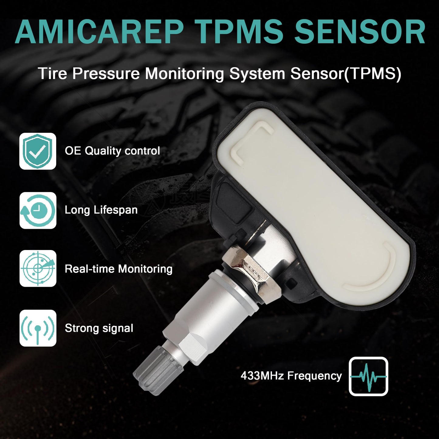 AMICAREP TPMS Tire Pressure Sensors 433MHz Programmed TPMS Sensor Compatible with Mercedes-Benz Smart Infitini Replaces # A0009050030 A0009051804（4PCS）