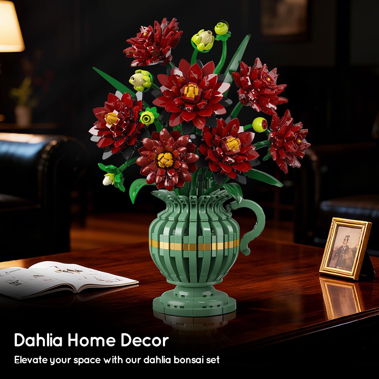 PLAXSOON Flowers Building Set, Dahlia Flower Bouquet Gift for Mothers Day Botanical Collection Building Block for Women Her Adult, 1482 PCS Gothic Plant Bonsai Kit Decor for Mom Wife Couple Girls 12+
