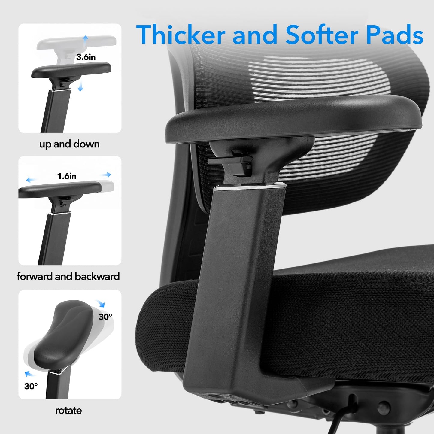 BIKIGIRL Ergonomic Office Chair Mesh High Back Computer Desk Chair with Lumbar Support, Adjustable Headrest, 3D Armrests, Tilt Lock for Home Office & Gaming