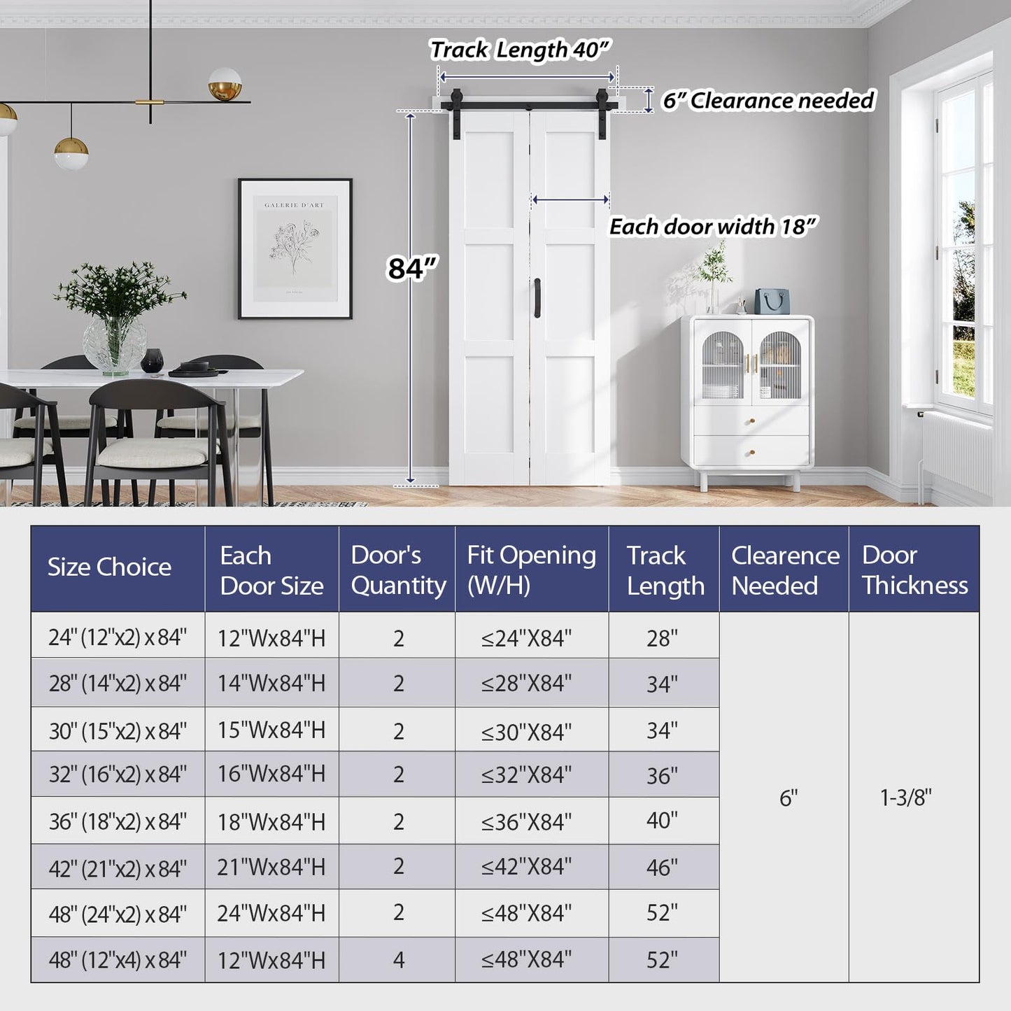 FREDBECK 36X84 Bifold Barn Door White with Hardware, Water-Proof PVC Surface,Assembly Required