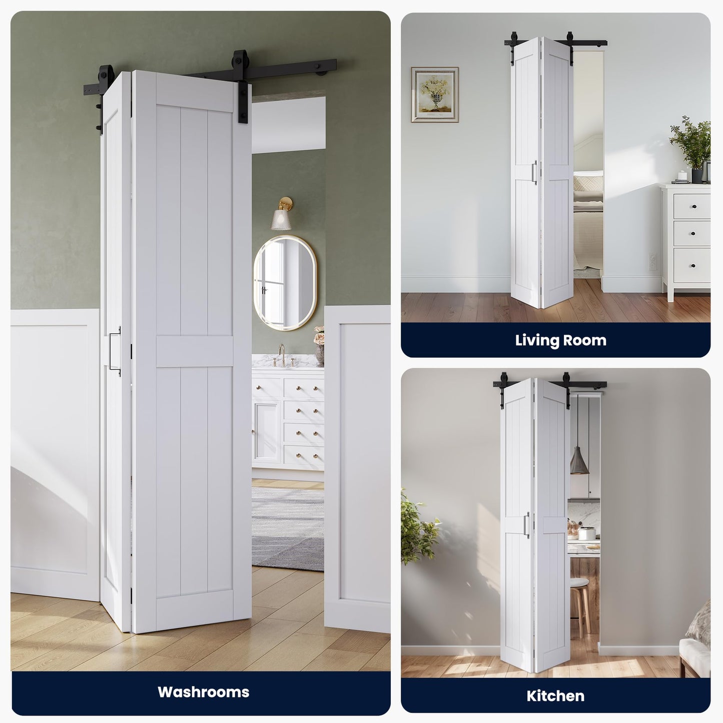 Bifold Barn Door 32" x 84", MDF Bi-Fold Sliding Closet Doors with Hardware Kit Included, Pre-Finished Easy Assembly, Water-Proof PVC Surface & Save Space, H-Frame, 36" Track for 2 Doors,White