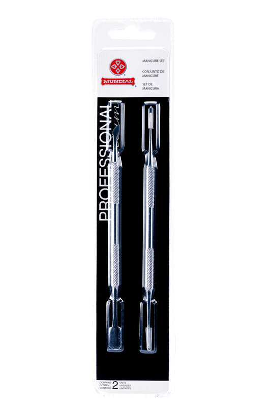 Mundial 2-Piece Cuticle Pusher and Manicure Pedicure Stick Set - Nail Care Tools for Perfect Cuticles and Quality Manicures