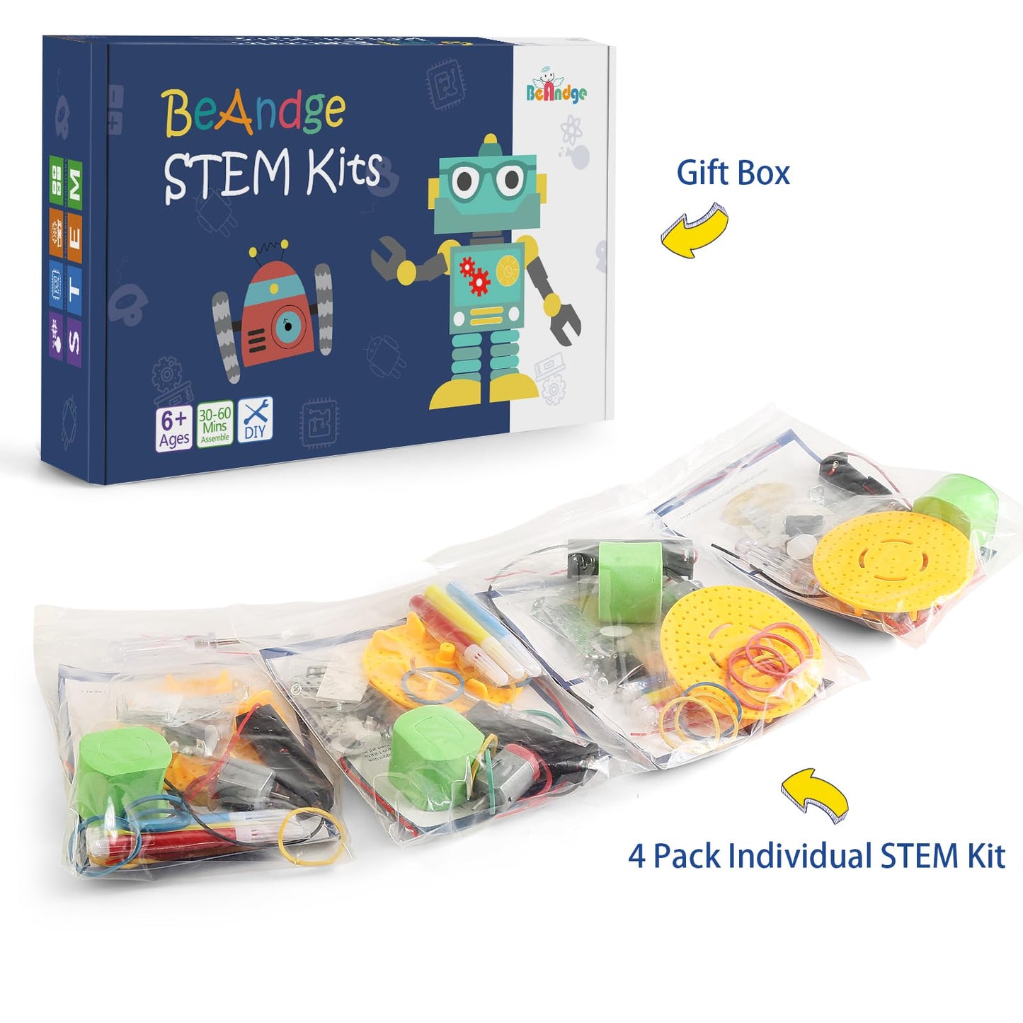 Bulk STEM Craft Kits for Kids 8-12: 4-Pack Doodling Robot Building Kits, Classroom Activities & Science Experiments, Educational Robotics DIY Project for Boys Girls, STEM Toys for School Clubs