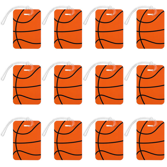 Fuyoooo 12 Pcs Luggage Tags Travel Suitcase Labels ID Label for Gear Bag, Plastic Backpack Tag Gifts for Players, 4" x 2.75"(Basketball)