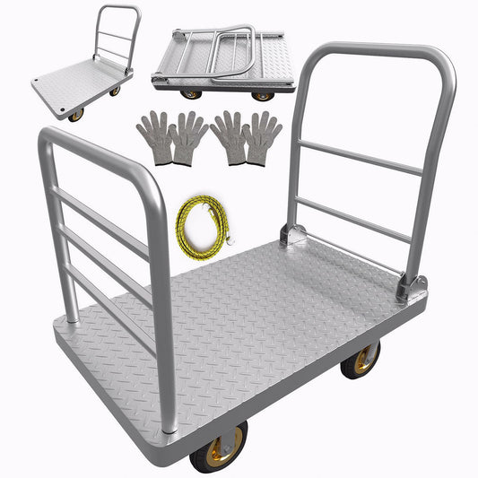 Chasesun 48" x 26" 2-in-1 Platform Truck Cart, 3650lbs Heavy Duty Flatbed Cart Dolly with Wheels, Industrial Cold Rolled Steel Push Cart for Warehouse & Moving, Includes 2 Pairs Gloves & Bungee Cord