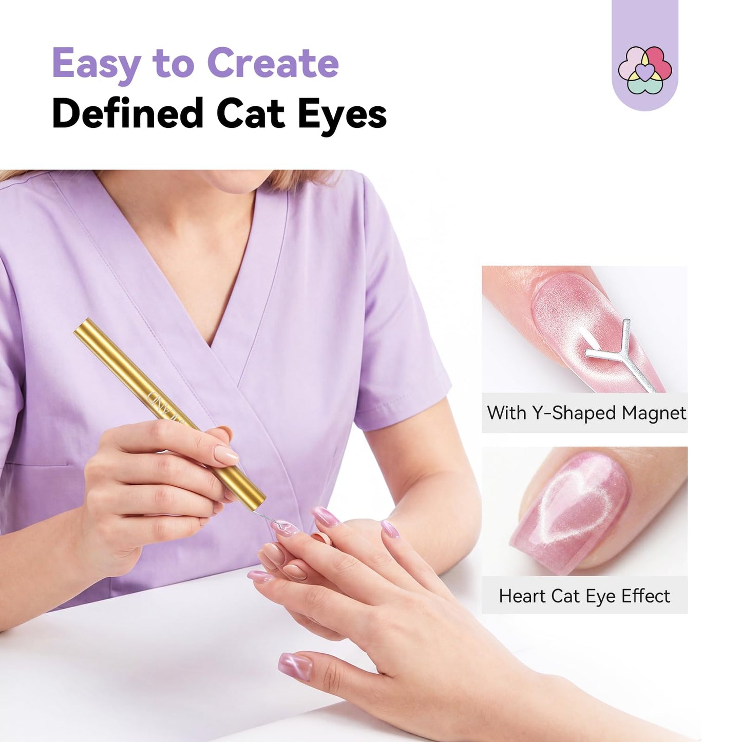 SAVILAND Cat Eye Magnet for Nails: 5X Stronger Golden Nail Magnets Stick with Heart Cateye Magnets Double-Head Cateye Magnet for Nails Magnetic for Cat Eye Gel Polish Nail Art Design Salon Home