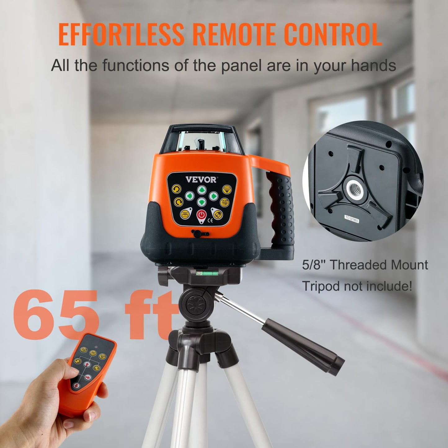 VEVOR Rotary Laser Level 2000ft,360 Degree Self Leveling Green Cross Line Laser,5 Rotation Speeds&4 Scanning Angles Adjustment,IP66 Waterproof Remote Control Manual Self-leveling Mode,Battery Included