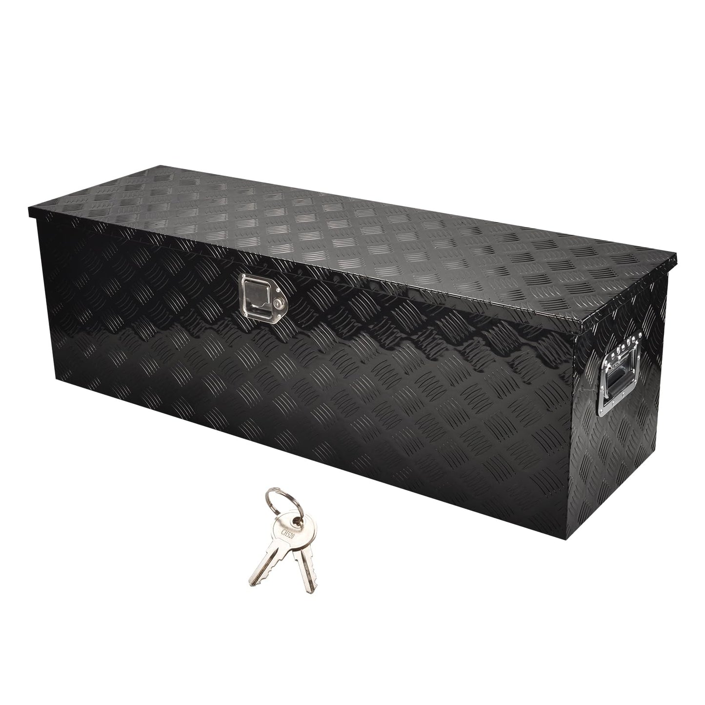 FGJQEFG 48 Inch Heavy Duty Aluminum Truck Tool Box Pick Up Truck Bed RV Trailer Toolbox Storage Organizer with Side Handle, Lock & Keys，Black,5 Bar Tread 48"(L) X15''(W) X15(H) Storage Box
