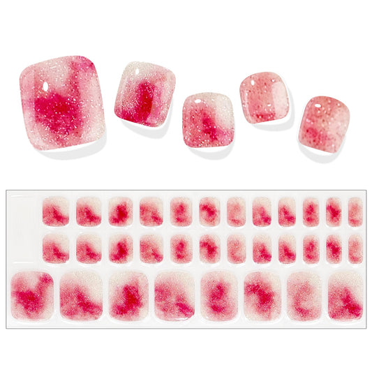 SILPECWEE Semi Cured Gel Nail Strips for Toes (Hazy Rouge - 32PCS), UV Light Required | Salon Quality | Long Lasting Toe Nail Stickers Gel Nail Wraps for Women Girl Manicure