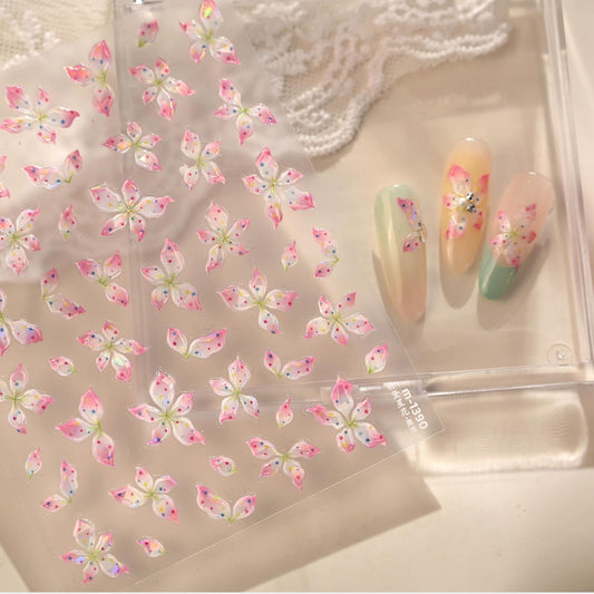 5D Embossed Flower Nail Stickers Pink Floral Nail Decals Spring Nails Art Stickers Self Adhesive Design Nails Charms Supply for Women Manicure Decoration Accessories