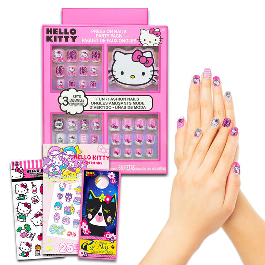 Hello Kitty Nail Art Stickers Set for Girls - Bundle with Stickers, Tattoos, Press On Nails for Party Supplies