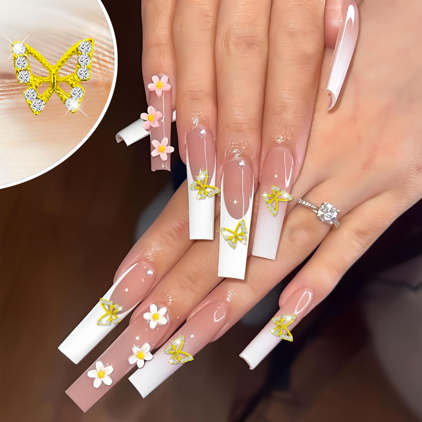 Dexspoeny 60Pcs Butterflies Nail Charms for Shiny Gold Silver Crystals Nails, Art 3D Metallic Fairy Nail Gems Butterflies Decoration Supplies for Women Girls Nails DIY Manicure Jewelry