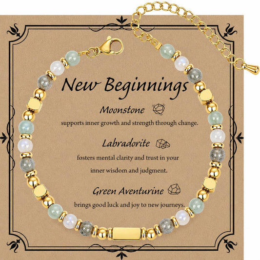 QINJIEJIE New Beginnings Gift Retirement Bracelet for Women Friends Graduation Bracelets Gift for Her Farewell Gifts for Coworkers Friends Housewarming Going Away Healing Crystals Bracelet Jewelry