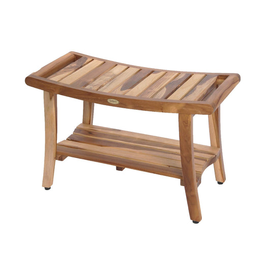 EcoDecors 30 Inch Harmony Natural Color Waterproof Teak Wood Shower Bench Stool Seat Chair For Inside Shower Storage Shelf Provides Safety, Storage, and Organization For Bathroom Accessories