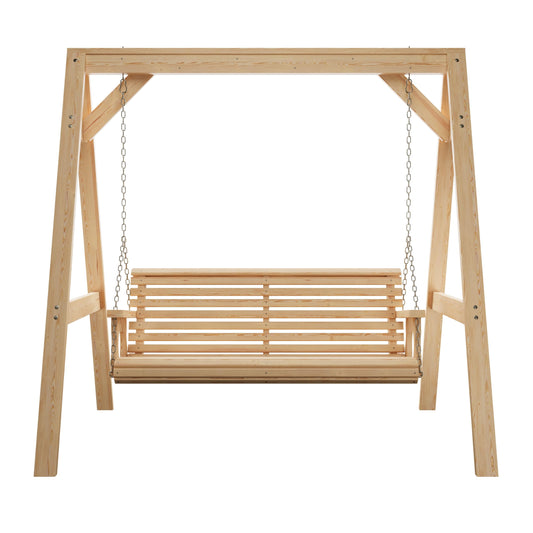 Amish Casual 5 Foot Roll Back Swing with A-Frame Stand in Unfinished - Freestanding Wood Porch Swing for Patio, Yard or Garden