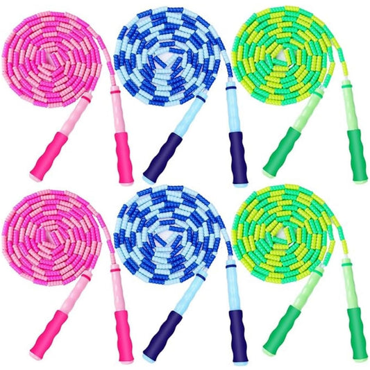GRAWUN 6 Pack Jump Rope For Kids,Soft Beaded Jump Rope,Adjustable Length Tangle-Free Segmented Soft Beaded Skipping Rope,for Women, Men and Kids Keeping Fit,Workout and Weight Loss