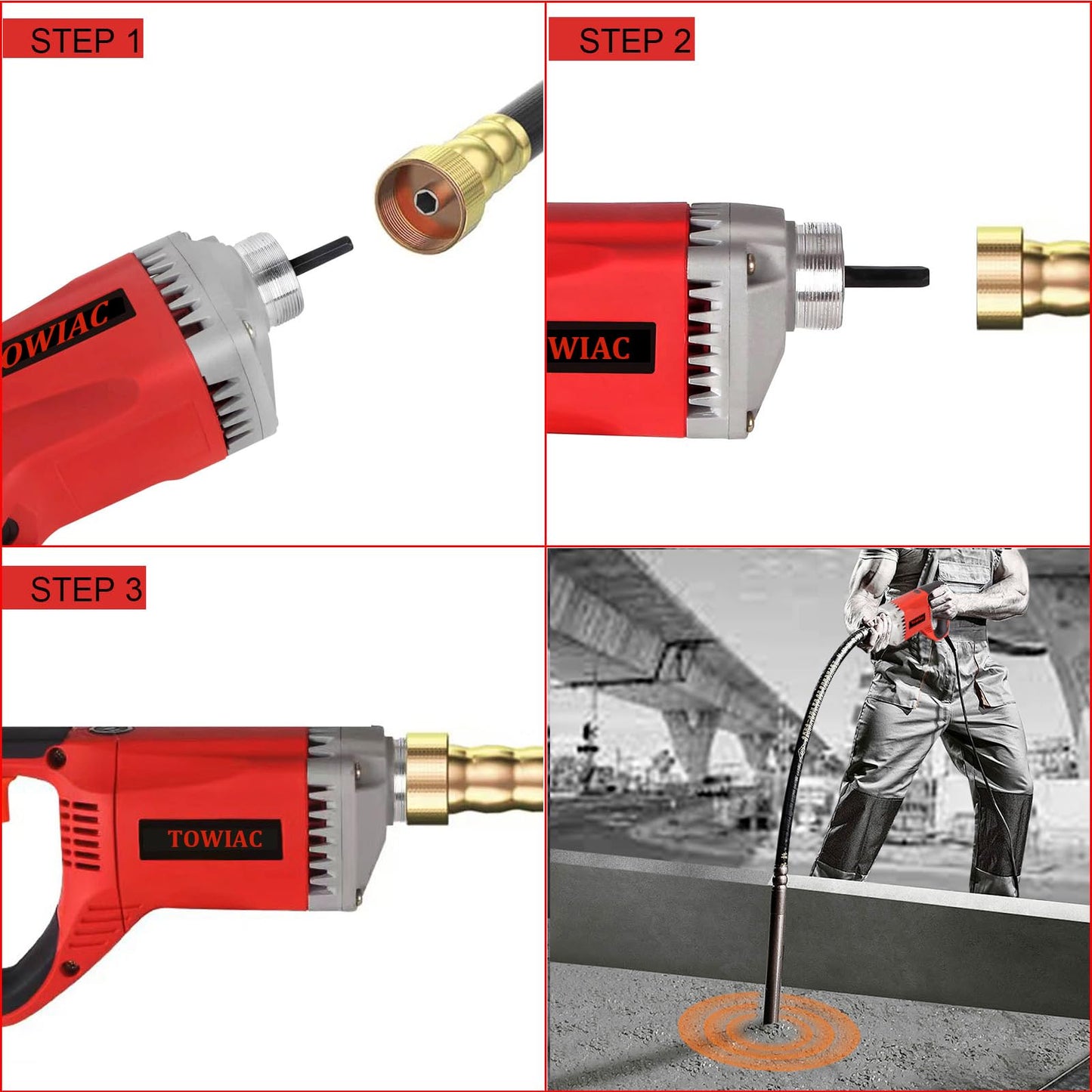 1300W Electric Concrete Vibrator, Hand Held Power Concrete Vibrators Cement Bubble Remover,13000 VPM With 4.9 Ft Long Copper Rod Concrete Tools