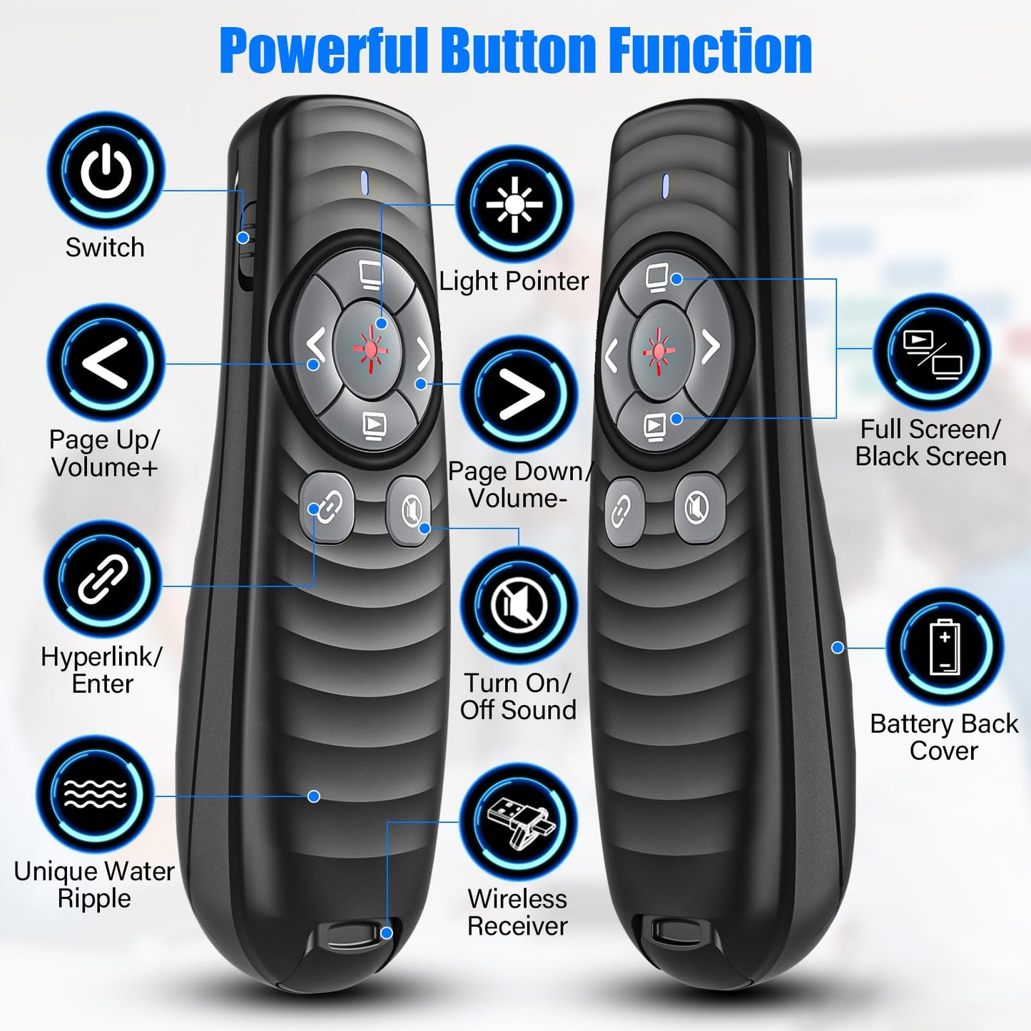 2-in-1 USB TYPE-C Presentation Clicker wireless Presenter Remote Clicker, Powerpoint Clicker Slide Advancer, Clicker for Powerpoint Presentations with Volume Control, Presentation Clicker for Computer