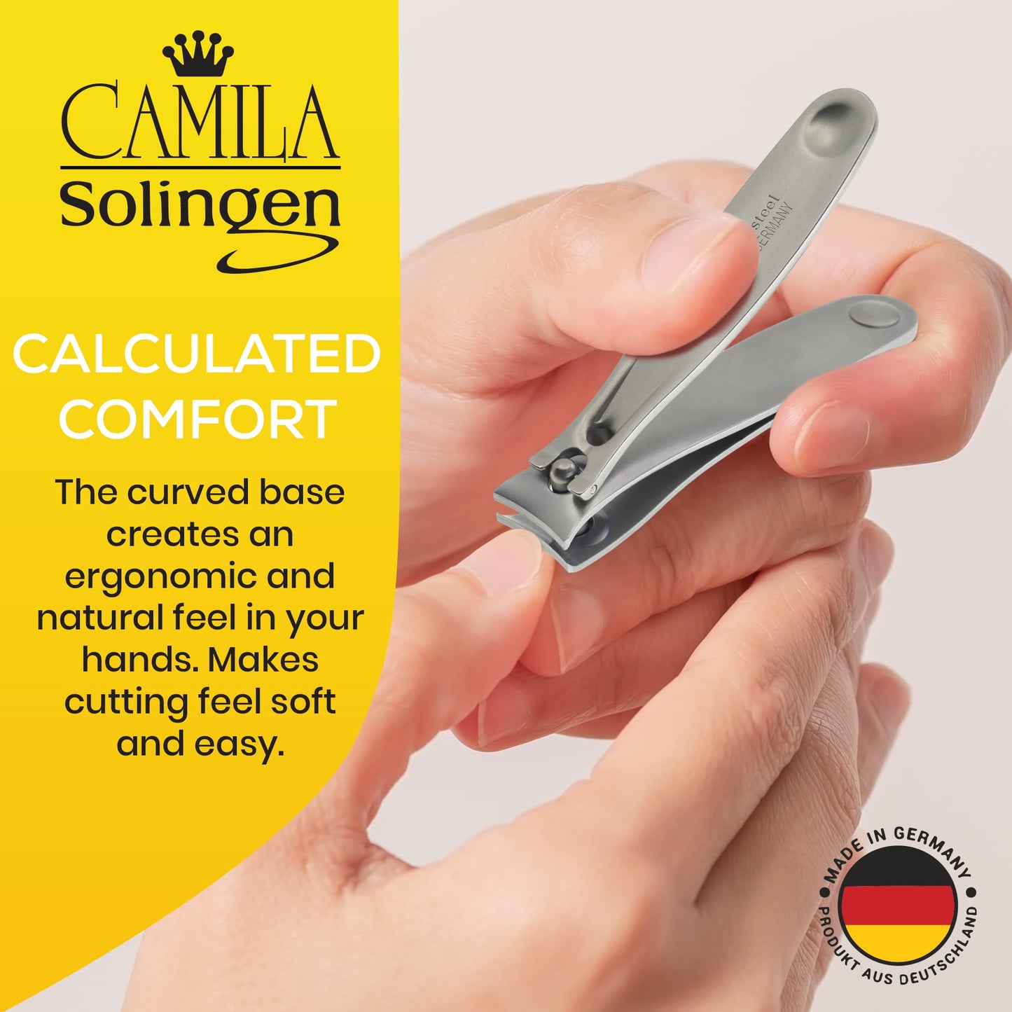 Camila Solingen Set of Fingernail Clipper and Toenail Clipper for Manicure and Pedicure - Professional Nail Clippers with Precision Super Sharp Blades - German Stainless Steel Cuticle Trimmer Kit