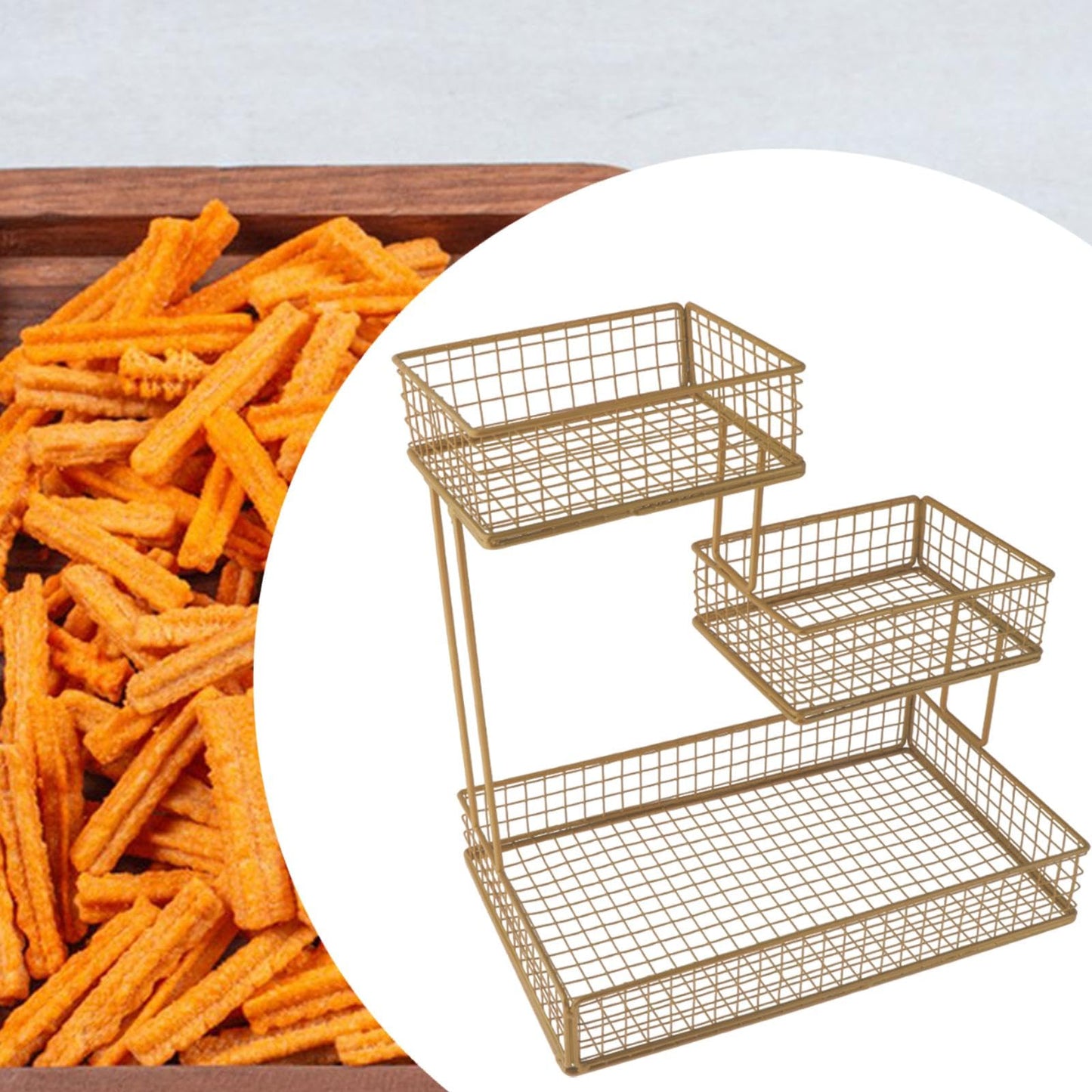 MagiDeal Metal Fruit Basket Snack Display Tray Countertop Large Capacity Multi Tier Metal Wire Storage Basket Home Use Storage Basket, gold