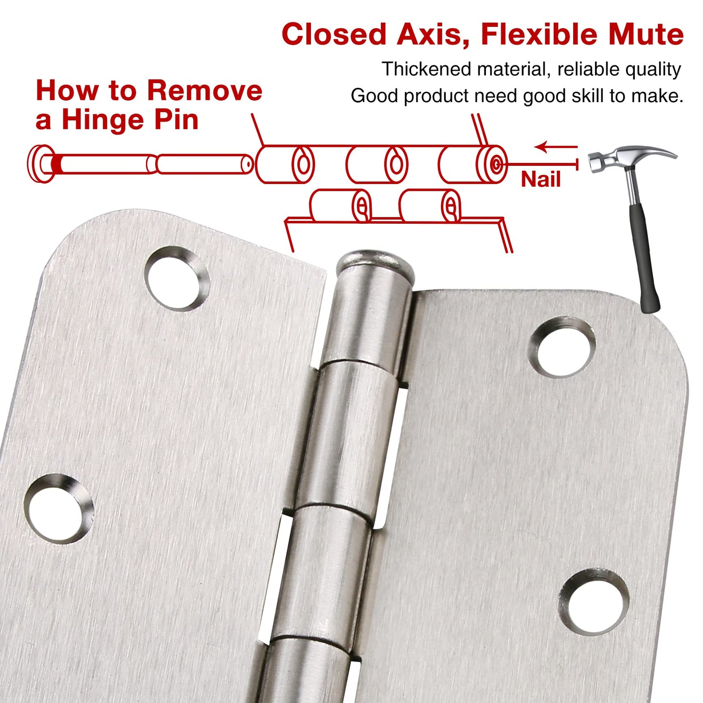 12 Pack Nickel Door Hinges Brushed Nickel Hinges for Doors 3 1/2 Interior Door Hinges Satin Nickel 3.5"x3.5 Inch Hinges Rounded 5/8" Radius Standard Residential Bedroom Door Hinge Sturdy Door Hardware