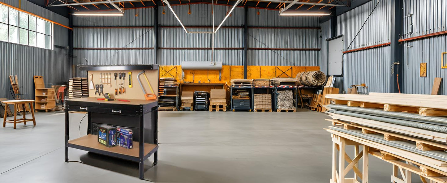 63" Heavy-Duty Steel Workbench with Drawer & Pegboard, Tool Storage Table for Garage, Workshop, and DIY Projects