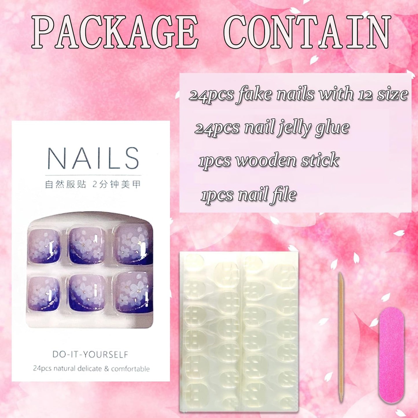 FIEONCIY Press on Toenails with Designs Acrylic Fake Nails for Toe Artificial False Nails with Charms Glue on Toe for Spring Summer Stick on Toenails for Women Girls(F171)