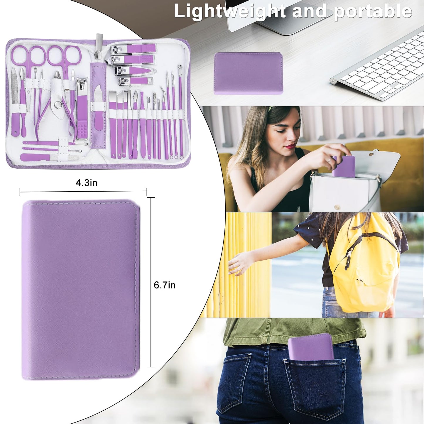 Manicure kit for Women Personal Nail Care Kit, 30 in 1 Professional Stainless Steel fingernail and toenail Clippers,Pedicure Kit and Beauty Tools Portable Set with Luxurious Travel Case (Purple)