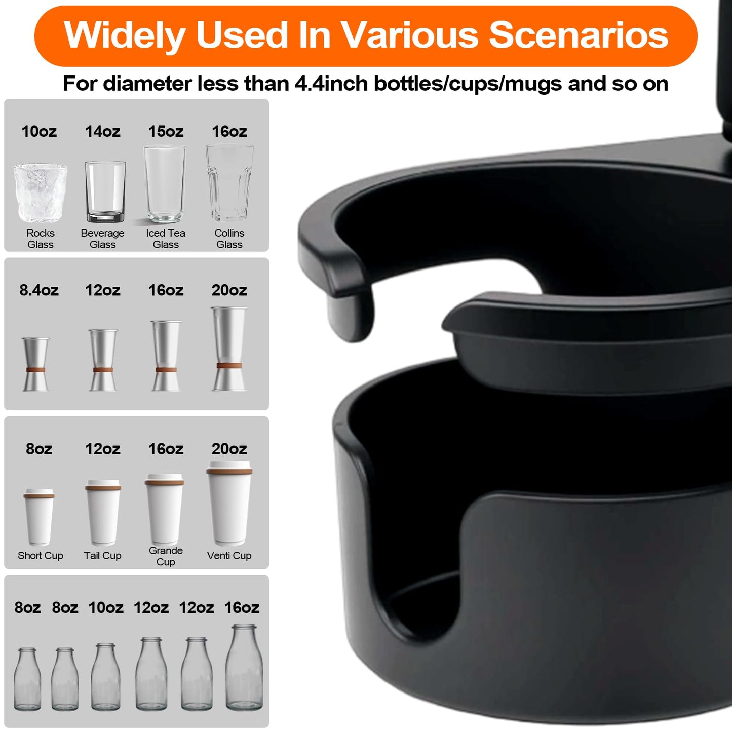 Desk Cup Holder Clamp with 360° Rotation,Anti-Spill Clip On Table Cup Holder, 1 Cord Organizer, Rotatable Water Bottle Stand Drink Coffee Mug Storage, Office Accessories for Home and School (Black)
