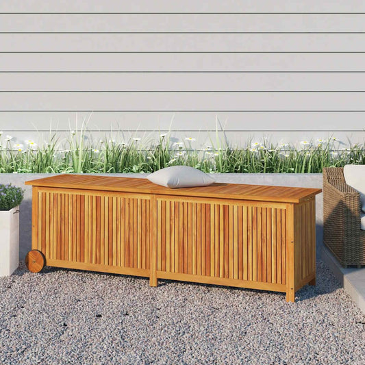 Kalmrek Patio Storage Box with Wheels Solid Acacia Wood 59.1"x19.7"x22.8" Zippered Inner Bag Outdoor Deck Garden Yard Porch Storage Chest Bench for Cushions Toys Tools