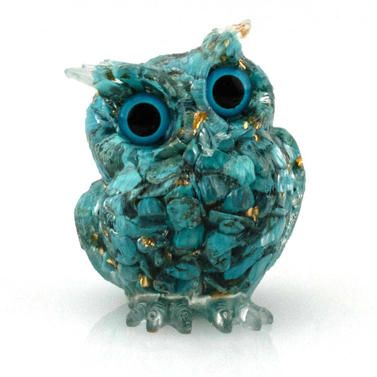 PinpinPony Owl Statue, Natural Gemstones Decor for Home Office, Shelf Display Figurine, Handcrafted Unique Owl Sculpture(Green)