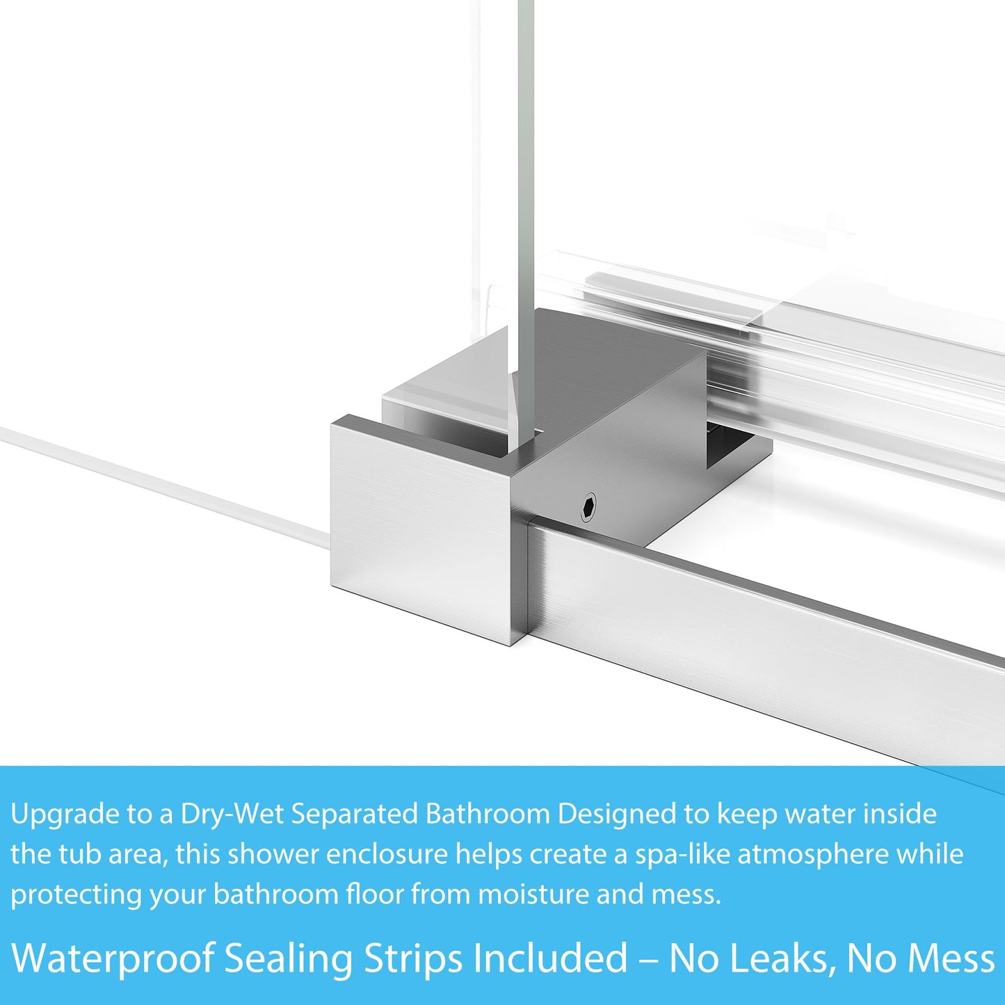 Frameless Bathtub Shower Door 56–60 inch W × 59 inch H, Sliding Tub Shower Door, 6mm Tempered Glass, Square Stainless Steel Track, Brushed Finish, Adjustable Bathroom Shower Door