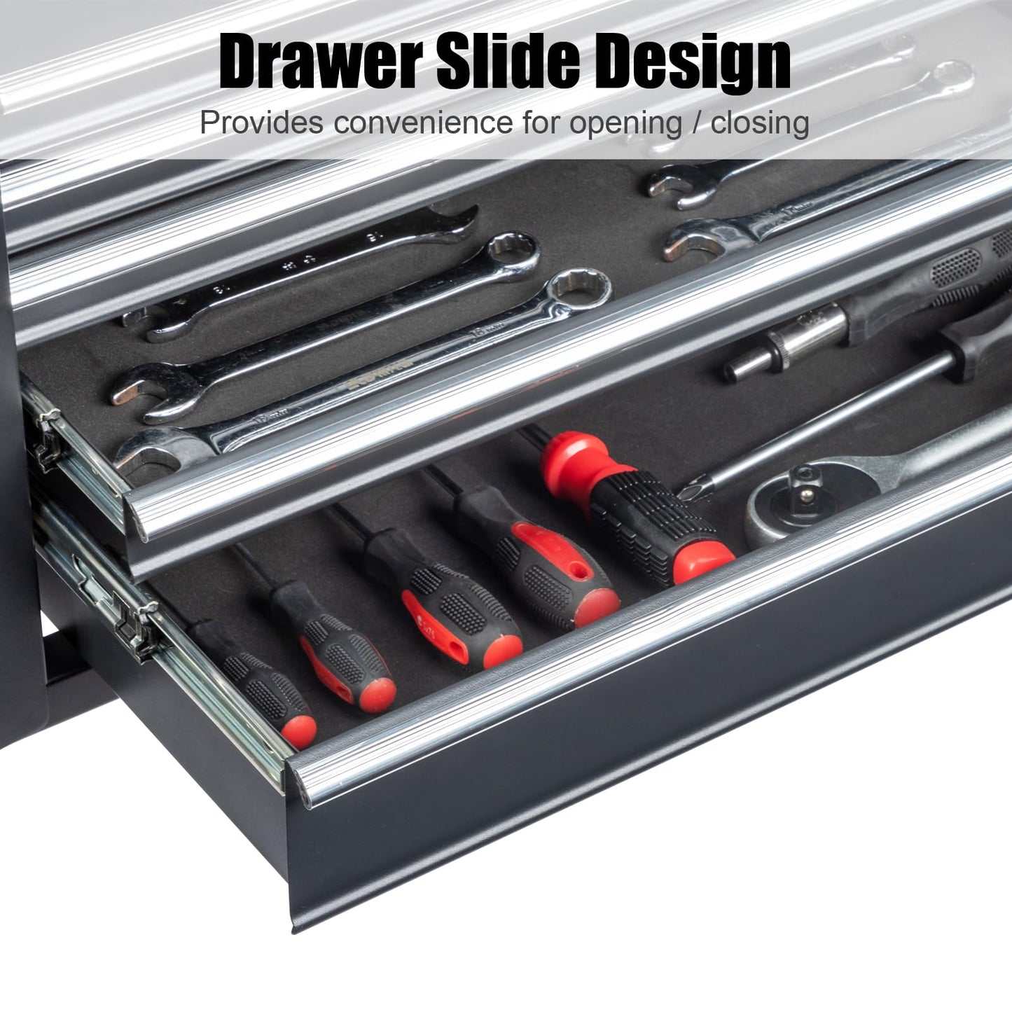Winado 24" Portable Tool Box, 5 Drawers & Top Storage Tray Tool Box with Drawers, Lockable Metal Tool Chest Cabinet for Garage, Warehouse, Repair Shop & Home