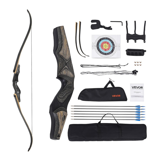 VEVOR Recurve Bow and Arrows Kit, 60 inch Wooden Takedown Bows, Right Handed Ergonomic Archery Recurve Bow Package, Longbow for Outdoor Target Training Practice Hunting, Beginners to Advanced