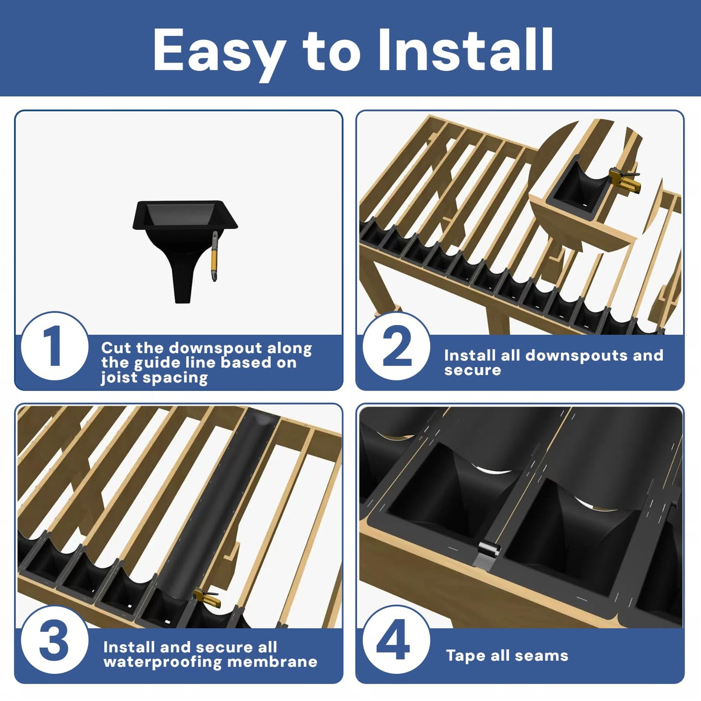 Emayuu 20PCS Black Downspouts for Under Deck Drainage System, PE Deck Downspouts Use for 12"&16" Joist Spacing