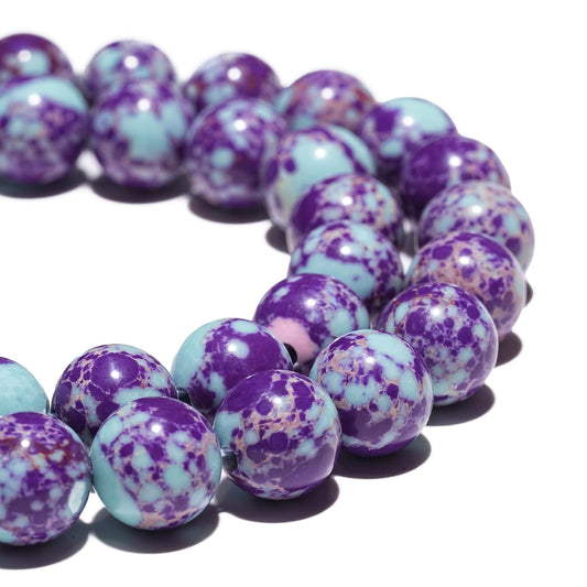 8mm Natural Purple-Blue Sea Sediment Imperial Jasper Gemstone Beads Polished Round Smooth Stone Beads for Bracelets Jewelry Making 15inch Loose Beads