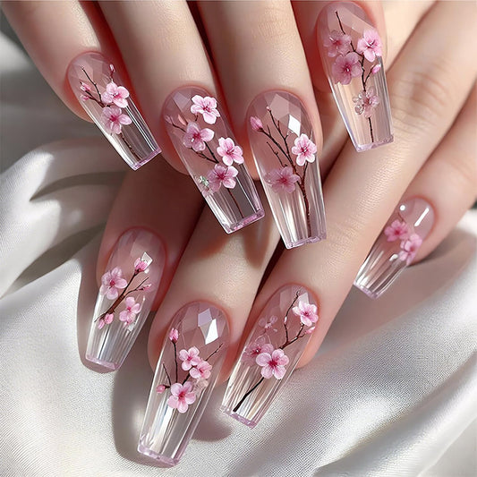 EYZOTSF Press on Nails Medium Square Shaped Acrylic Medium Square Shaped False Nails with Designs Artificial Short Coffin Fake Nails with Charms Glue ons Fingernails for Women Girls(XA11460)