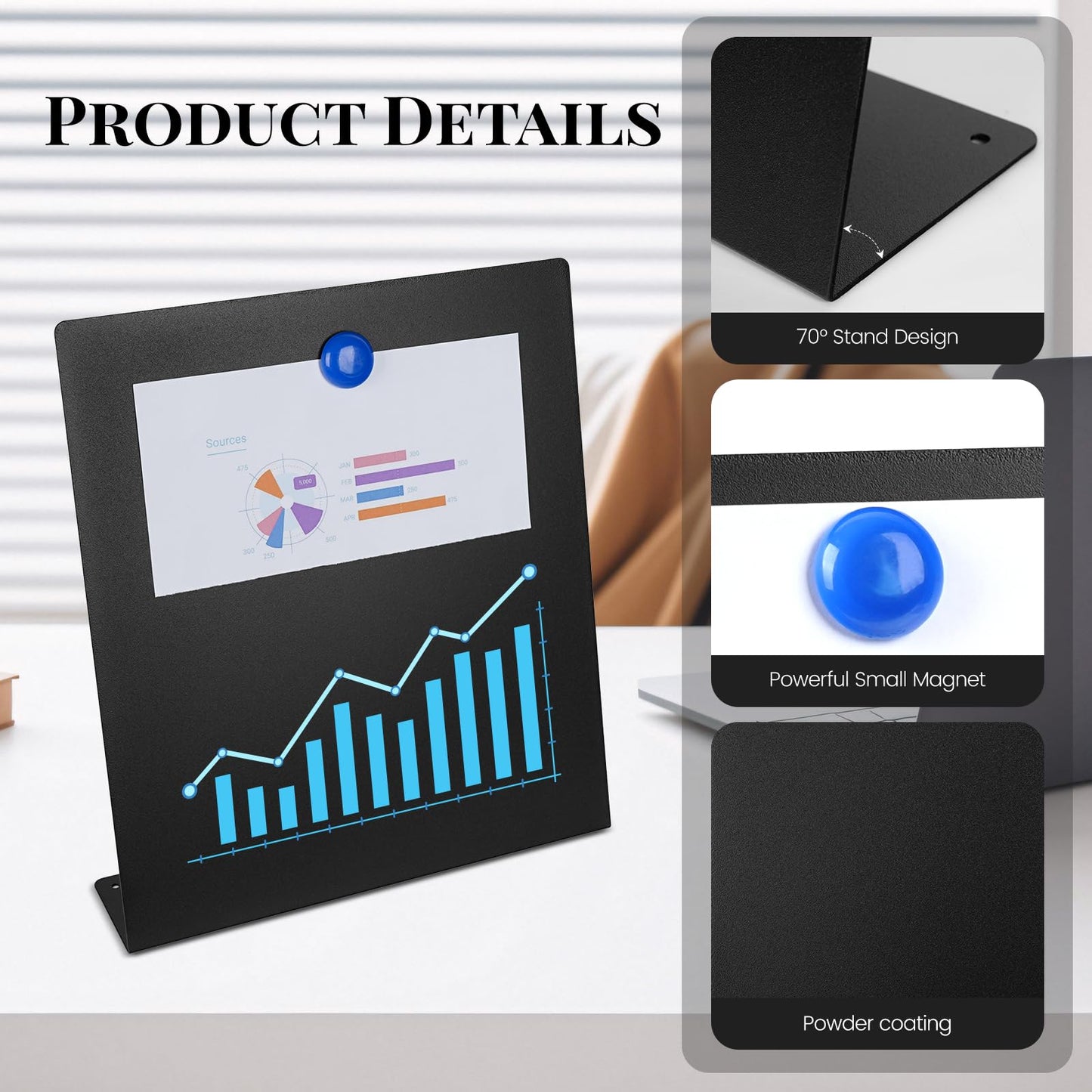 2 Pack Magnet Board,Black Magnetic Board,Metal Magnetic Bulletin Board,Magnet Display Stand for Home, School, Kitchen, Office