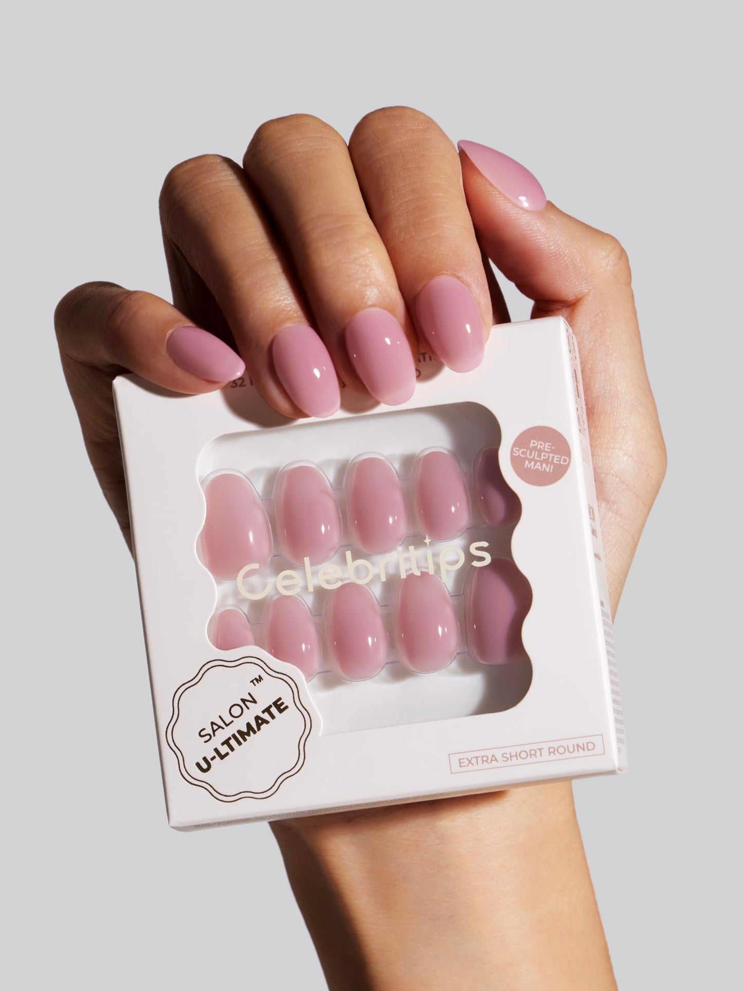 Celebritips Press On Nails - Salon U-ltimate™ | Misty Rose, Extra Short Round Nails, Reusable | 16 sizes - 32 Nails Kit with Glue and Sticky Tabs