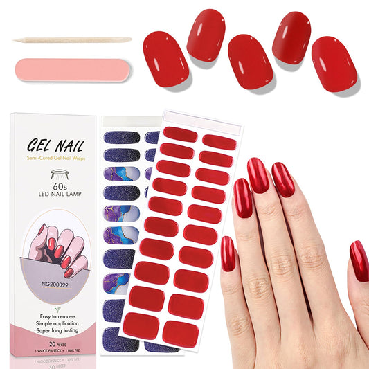 WOKOTO 2 Pack Semi Cured Gel Nail Strips, Galaxy Nebula & Chrome Burgundy 40 Pcs (10 Size) Full Nail Wraps With Nail File & Wooden Stick, UV Gel Nail Polish Stickers For Women Girls, Salon Quality