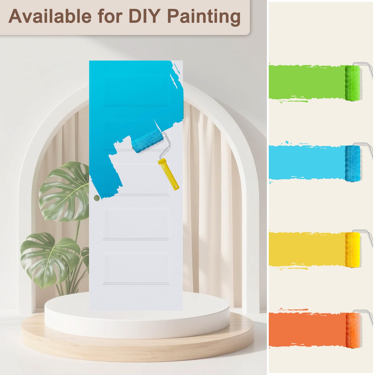 JUBEST 36"x80" Left-Hand Prehung Interior Door with Knock Down Jamb Kit & Matte Black Hinges, 5-Panel White Primed Hollow Core Molded Door Slab with Bore & Hinge Cutout, Durable & Sturdy, No Handle