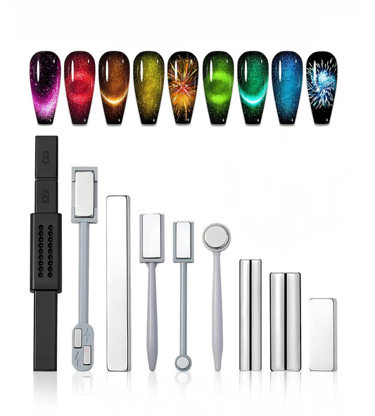 ProMagnetic Cat Eye Design Kit, 9-Piece Magnetic Nail Art Tools, Reusable, Multiple Pattern Styles, For Use with Magnetic Cat Eye Gel Polishes | RUBY VIBE CO