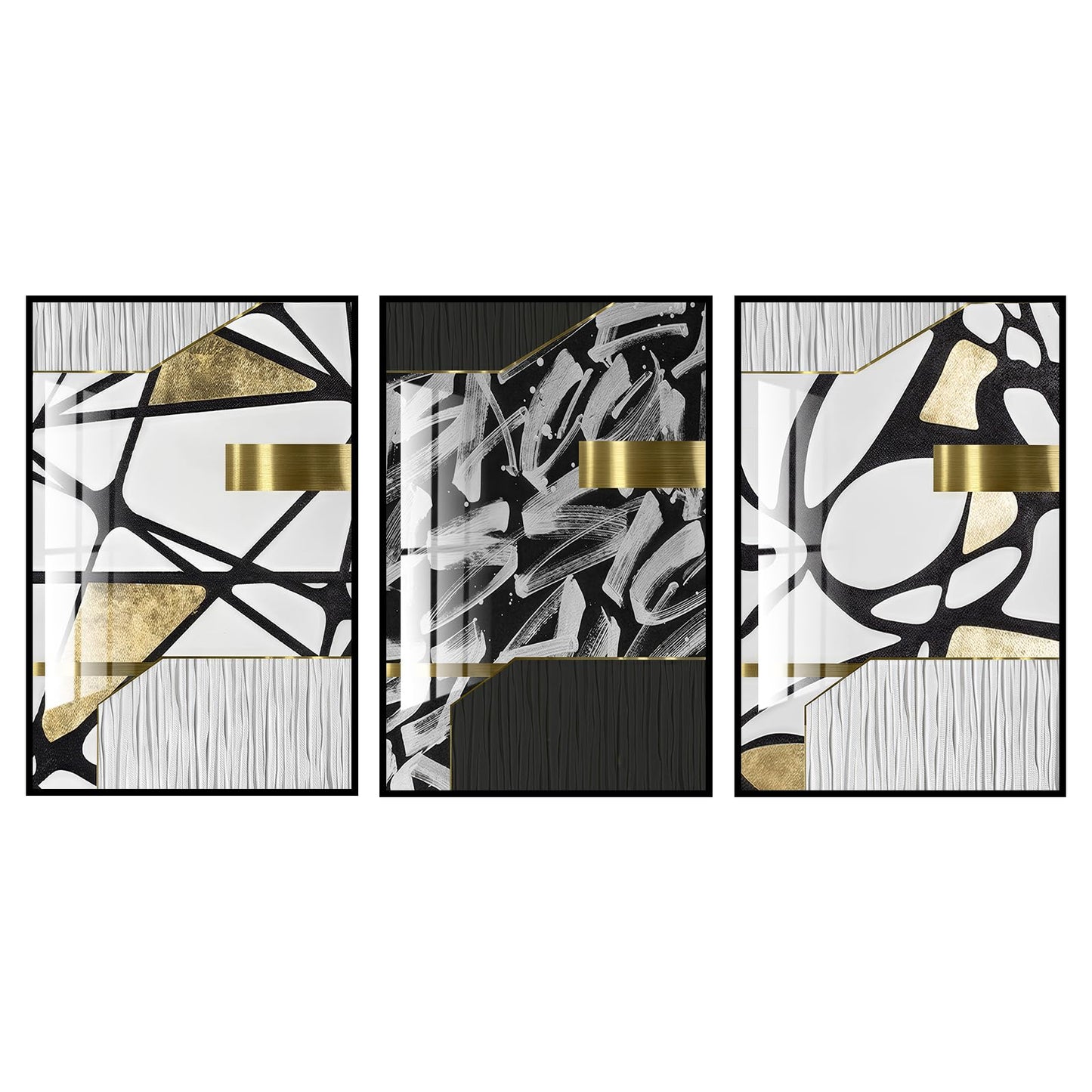 QKF large bright abstract geometric wall decoration, modern minimalist black and white wall art, suitable for bedroom, living room, bathroom, office, home poster printing 20 "X 28" inch 3-piece set
