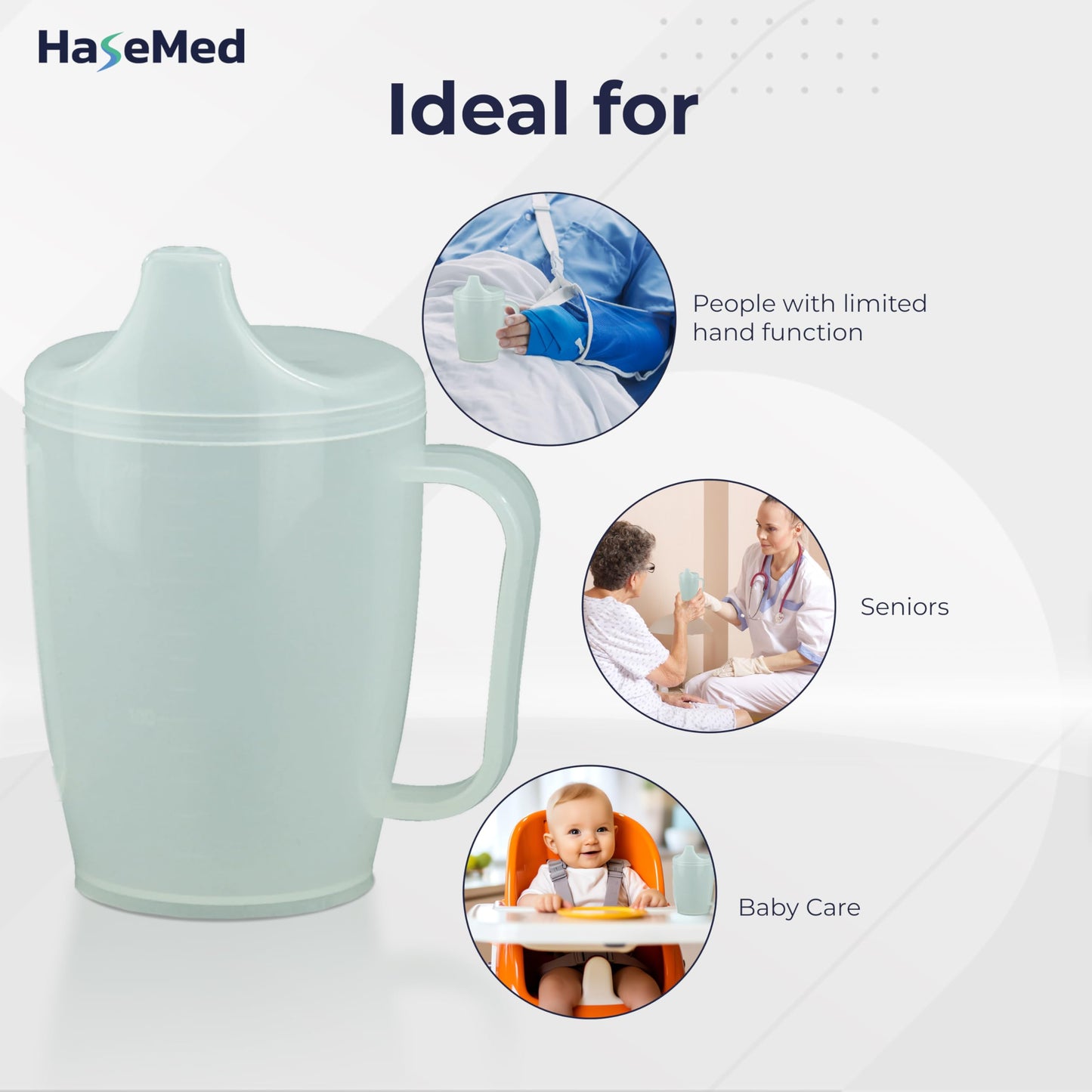 HaseMed Adult Sippy Cup with Easy-Grip Handle & Spout Lid, 8.5 oz – Lightweight & Spill-Resistant Mug for Seniors & Adults, Use for Cold Beverages, Travel & Home - 1 Pack