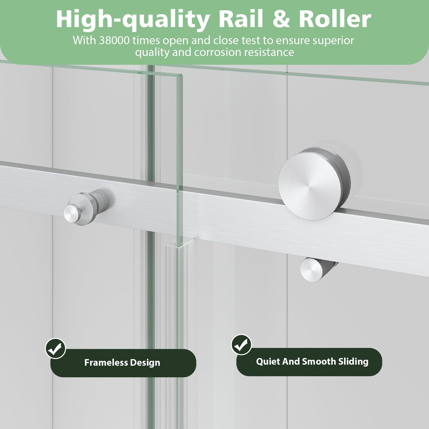 KPUY Frameless Shower Door, 43-48" W x 76" H Sliding Glass Shower Door, 1/4" (6mm) Thick Tempered Clear Glass with Explosion-Proof Film Nano Coating in Brushed Nickle Finish