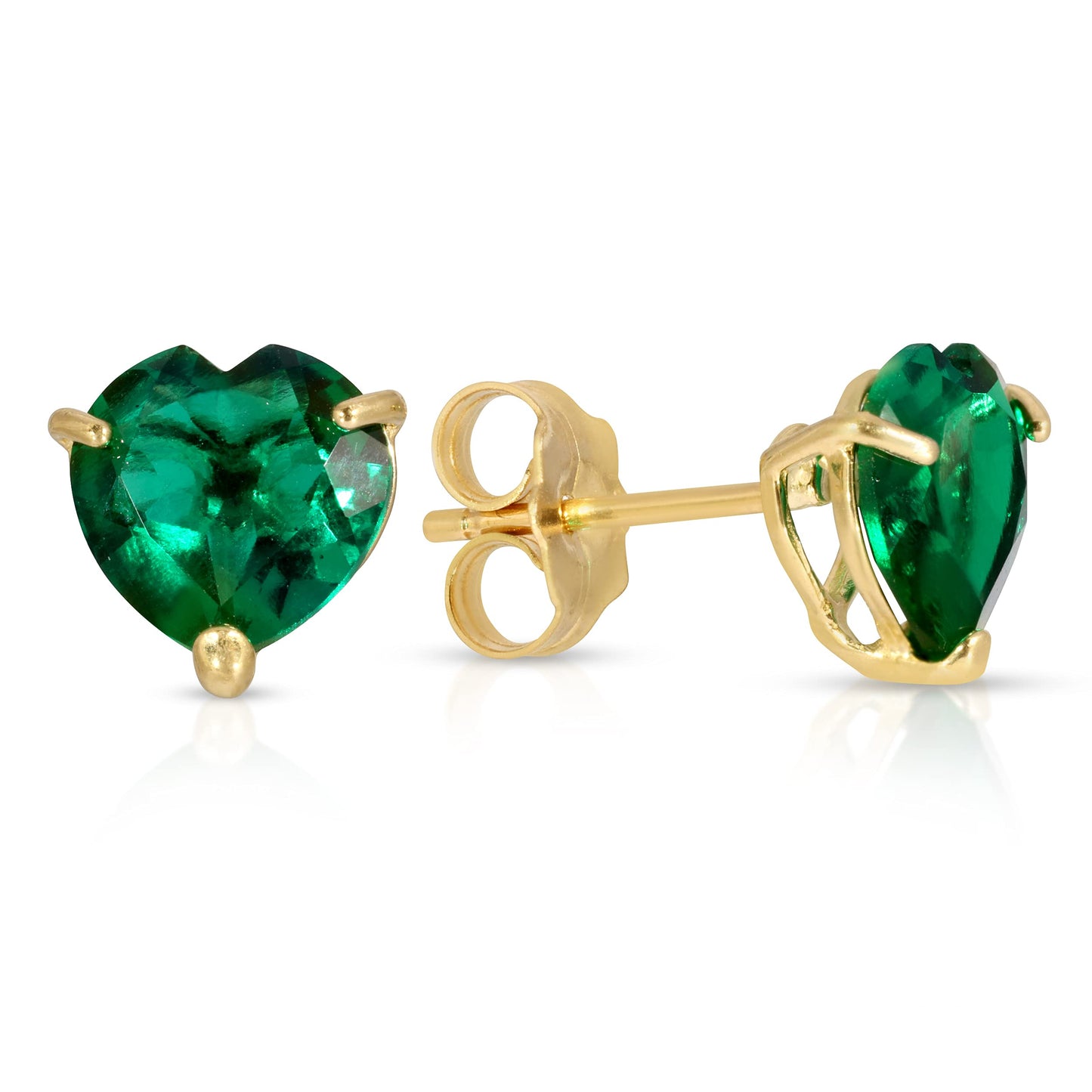 Galaxy Gold GG 14K Solid Yellow Gold Lab Grown Emerald Heart Necklace and Earring Set for Women, 18 Inch Chain, Fine Jewelry