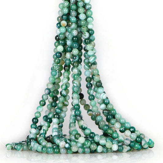 ICAI Beads（Green Striped Agate） Natural Stone Gemstone Round Loose Beads Crystal Energy Stone Healing Power for Jewelry Making DIY,1 Strand 35-37pcs（10mm）