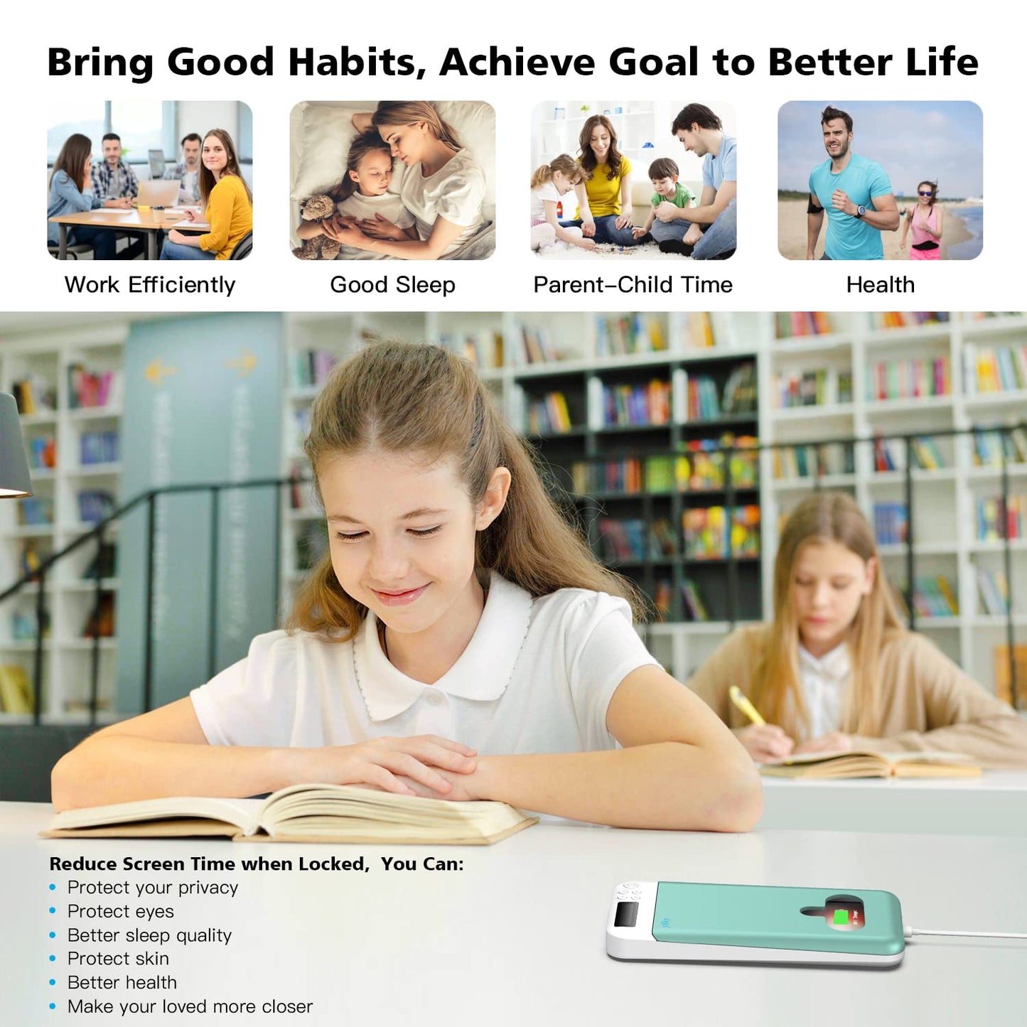 ySky Timed Lock Box, Portable Phone Locker with Self-Control Timer for iPhone, Android, Helping Kids, Students, Adults Focus Back, Mobile Phone Addiction Control (Green)