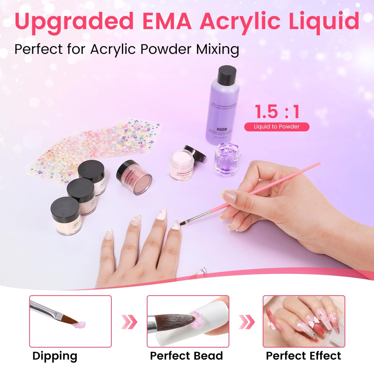 Acrylic Nail Kit for Beginners with Everything: 12 Colors Professional Acrylic Powder Starter Set with Drill UV Light Glitter & Rhinestones in Cosmetic Bag, Ideal Gift for Women Home & Salon (Purple)