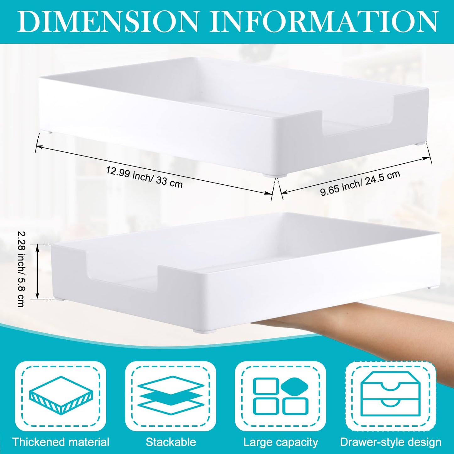 Cinnvoice 2 Pcs Letter-Size Desk Tray, Stackable Plastic Paper Holder, A4 Paper Tray Organizer for Office, School, Home Storage, Multi-use File & Document Organizer(White)